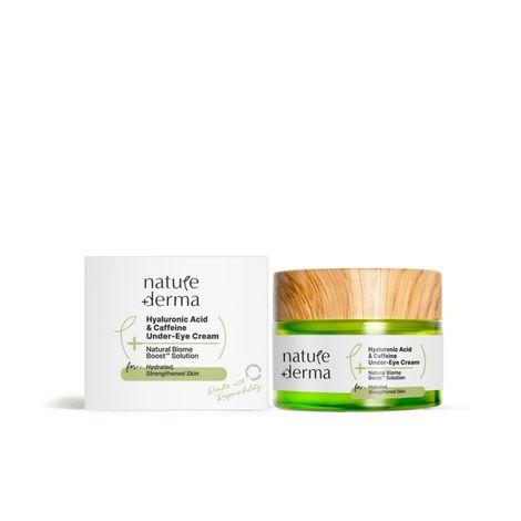 nature derma hyaluronic acid and caffeine under-eye cream with natural biome-boost™ solution for hydrated, strengthened skin