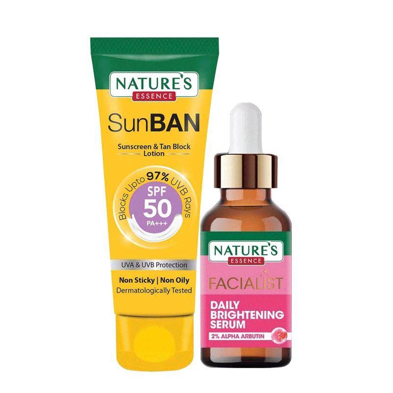 nature's essence daily brightening combo - alpha arbutin serum + sunscreen