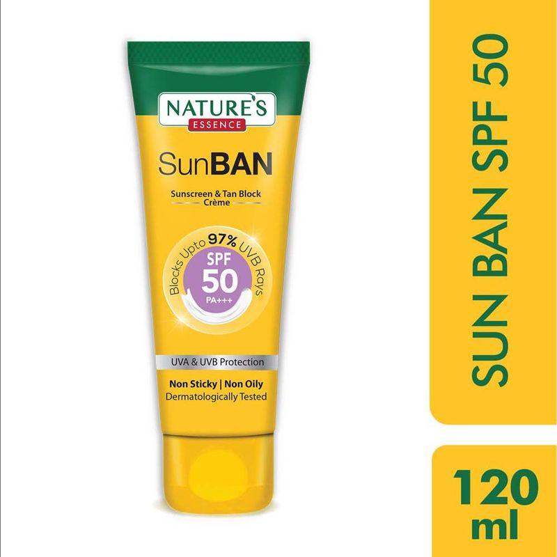 nature's essence sunban spf 50 pa+++ sunscreen & tan block creme