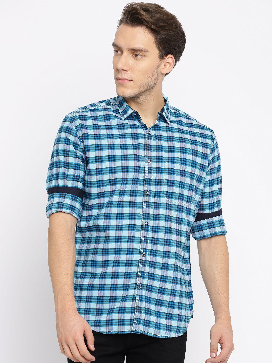 nature casuals men blue slim fit checked casual shirt