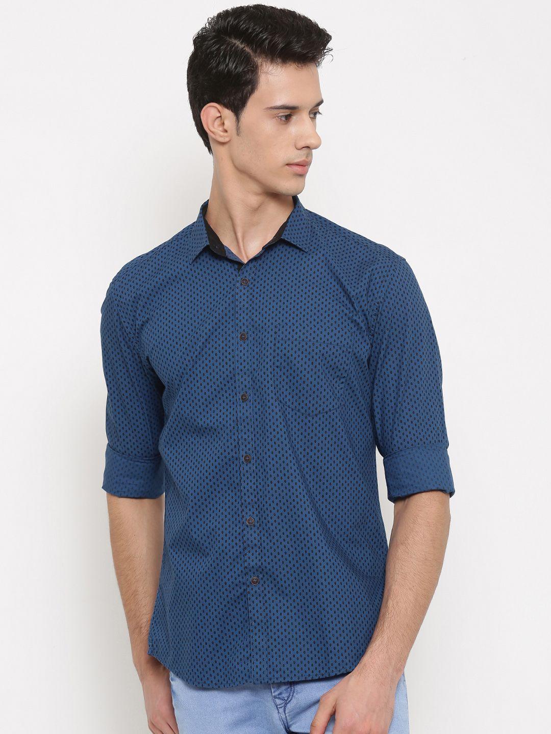 nature casuals men blue slim fit printed casual shirt