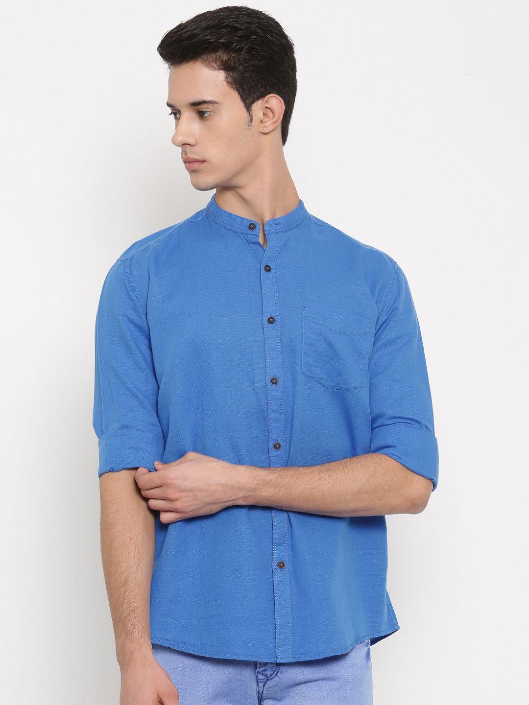 nature casuals men blue slim fit solid casual shirt