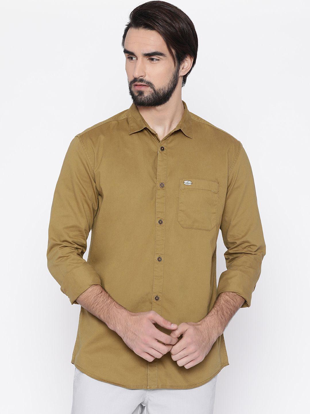 nature casuals men khaki slim fit solid casual shirt