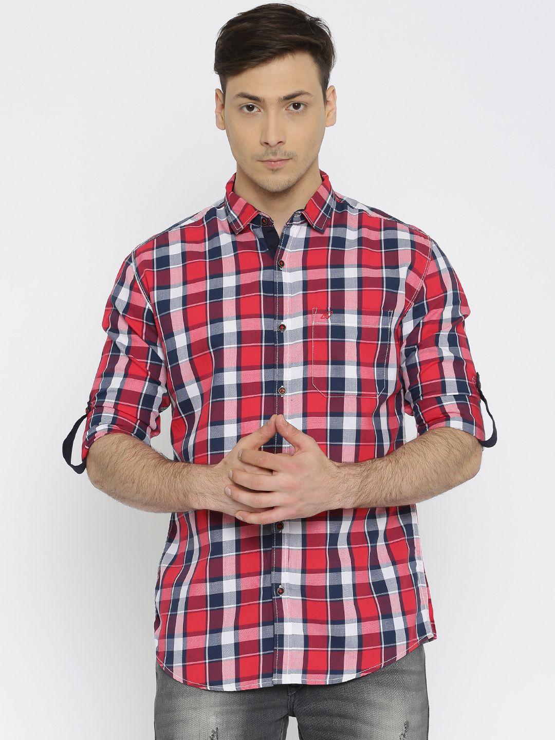 nature casuals men red slim fit checked casual shirt