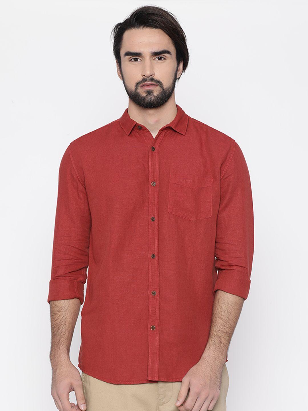 nature casuals men rust red slim fit solid casual shirt