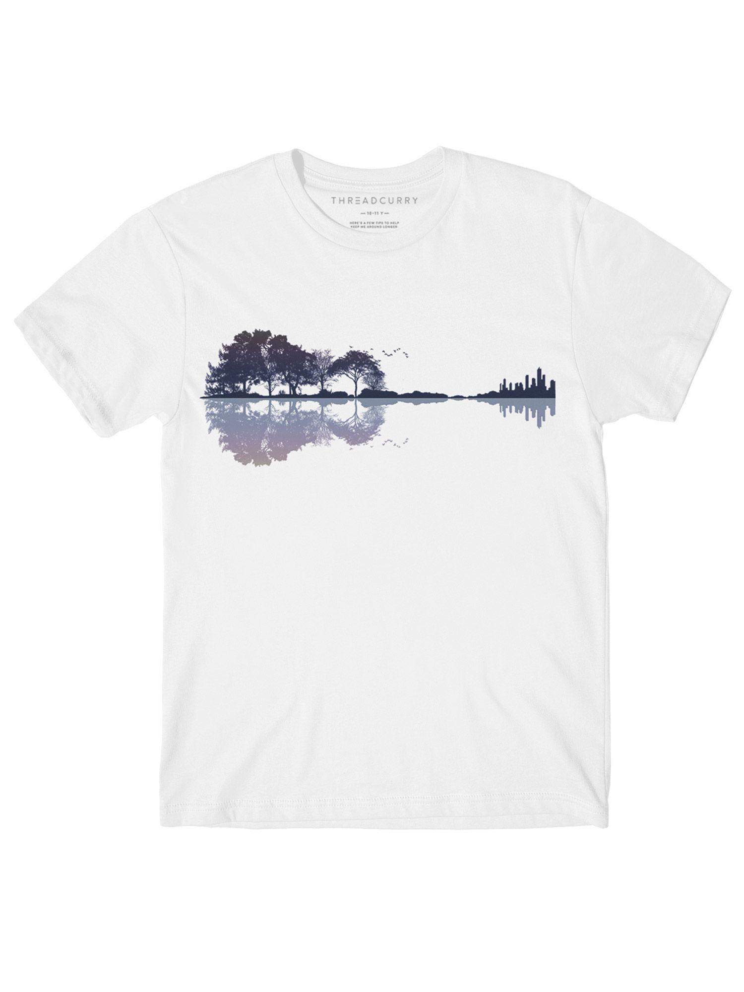 nature guitar boys graphic printed t-shirt - white