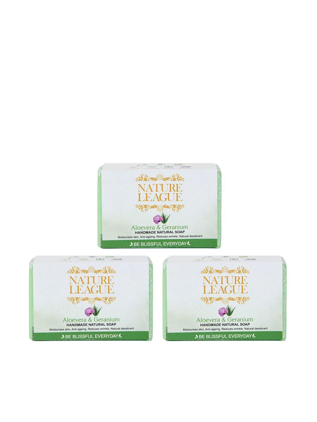 nature league pack of 3 aloevera & geranium natural bar soaps