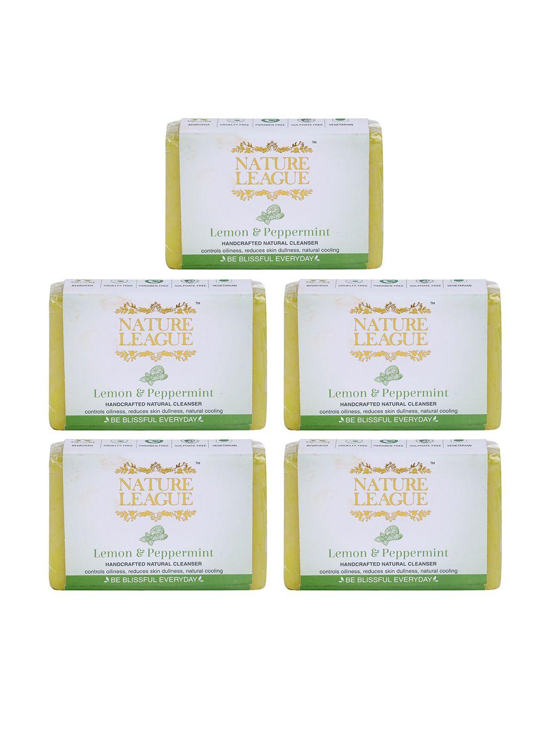 nature league pack of 5 lemon and peppermint natural handmade soap, 100 gm each