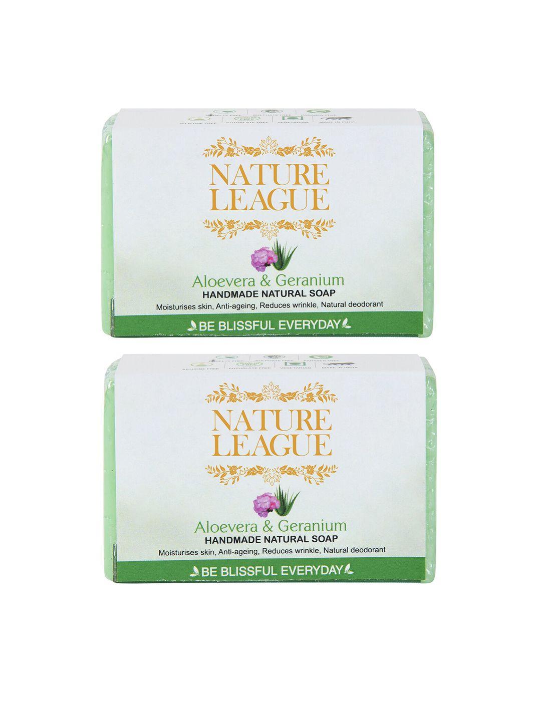 nature league set of 2 aloe vera & geranium natural soaps for anti-ageing - 100g each
