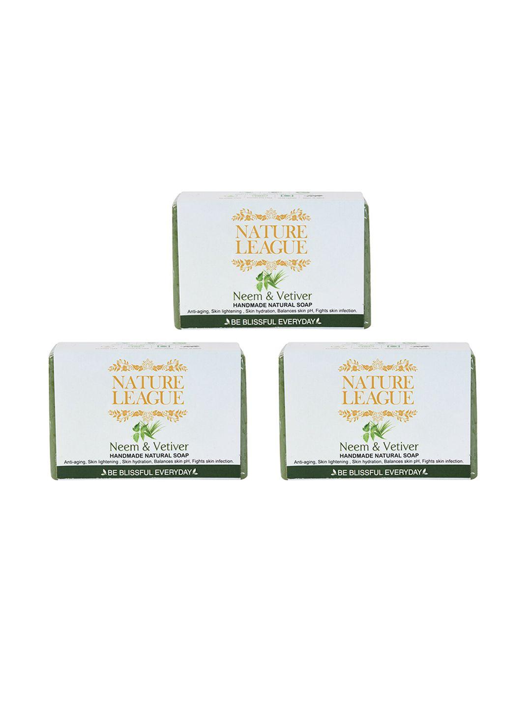 nature league set of 3 anti-aging neem & vetiver handmade natural bar soap - 100 g each