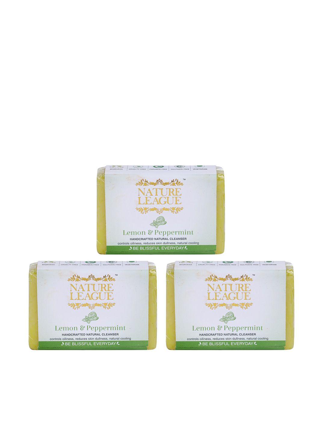 nature league set of 3 lemon & peppermint handcrafted natural bar soap - 100 g each