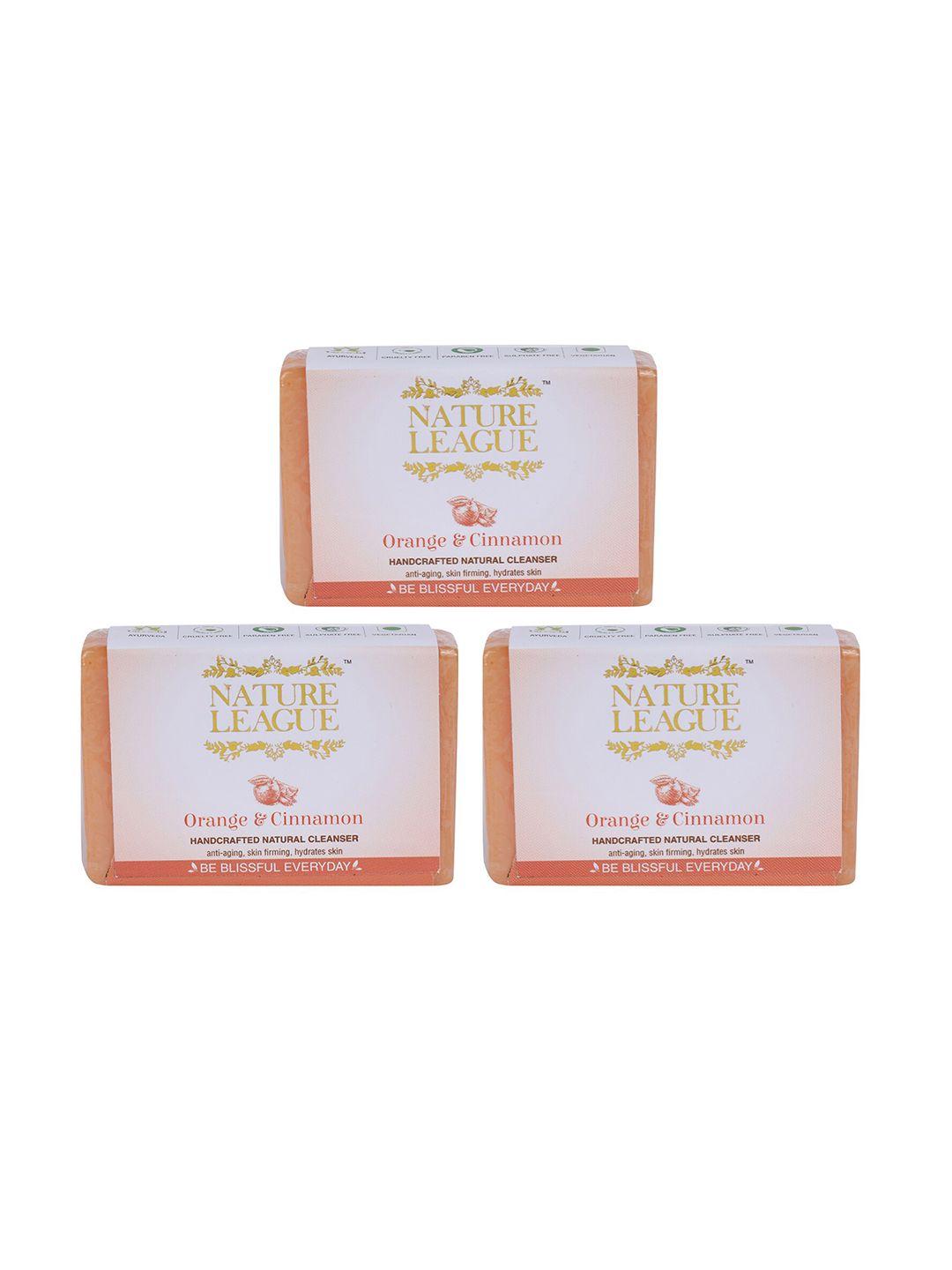 nature league set of 3 orange & cinnamon natural cleanser soap - 100g each