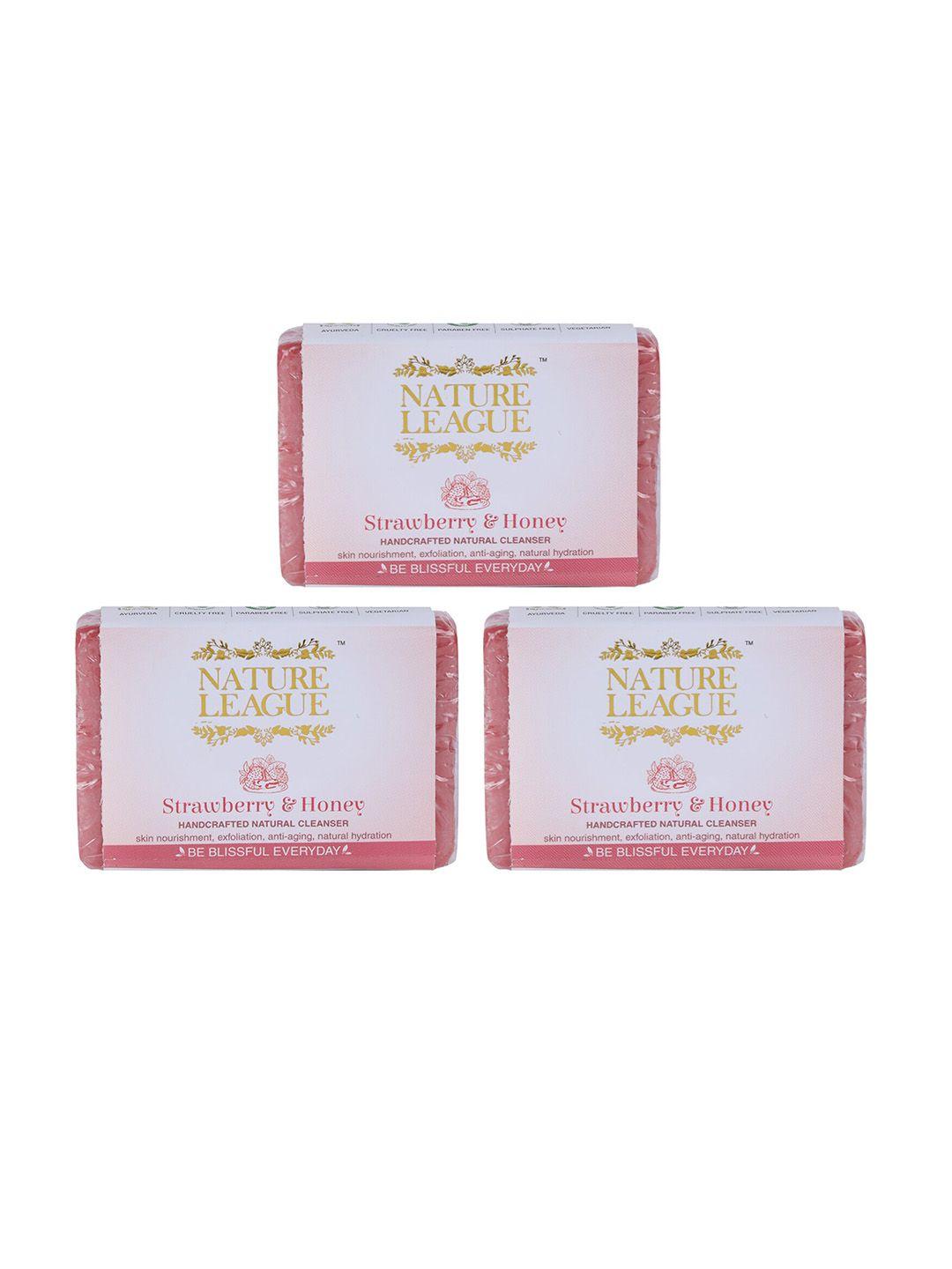 nature league set of 3 strawberry & honey natural paraben free handmade soap-100g each