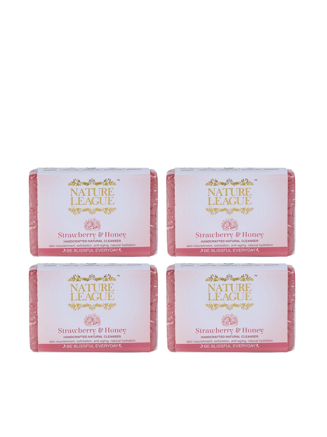 nature league set of 4 anti-aging strawberry & honey handmade natural bar soap- 100 g each