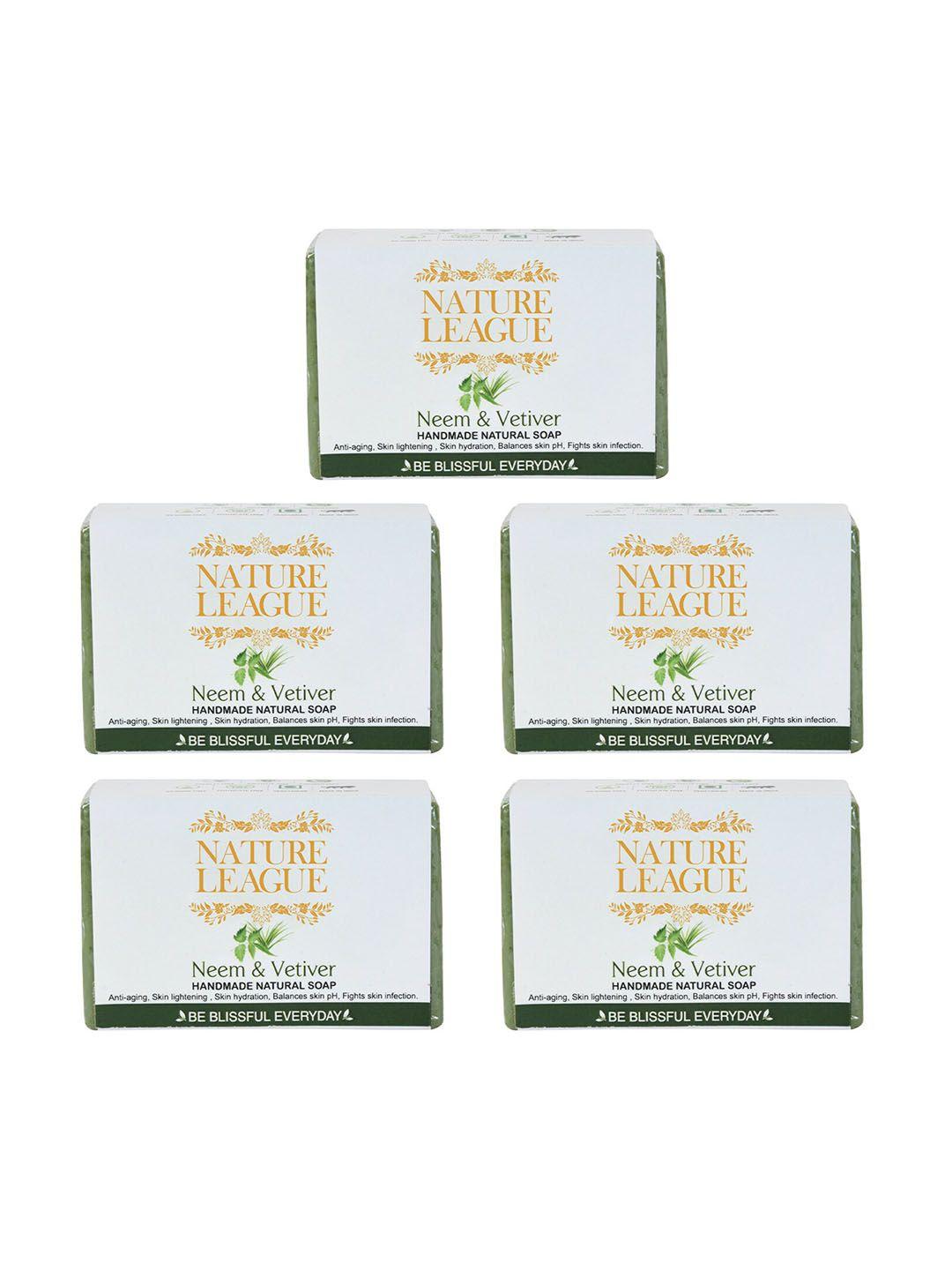 nature league set of 5 anti-aging neem & vetiver handmade natural bar soap - 100 g each