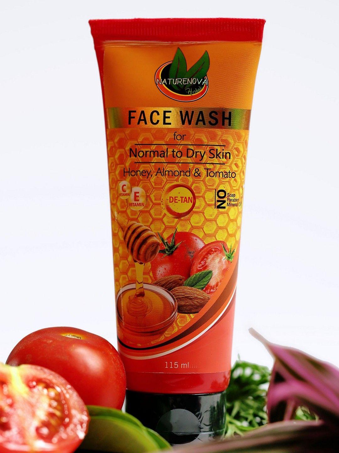 naturenova herbals honey & almond de-tan face wash for normal to dry skin - 115ml