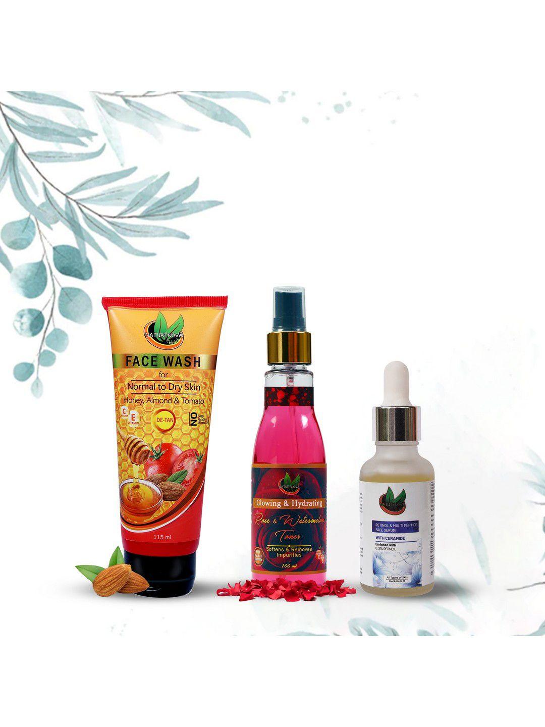 naturenova herbals set of de-tan face wash + toner + face serum