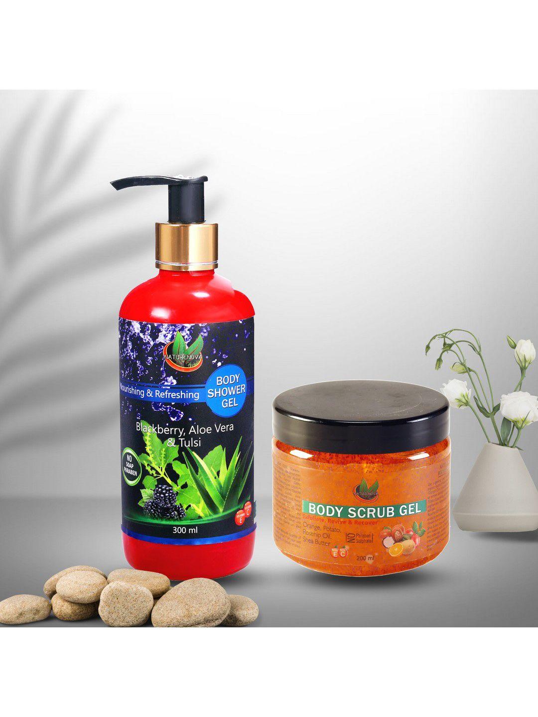 naturenova herbals set of shower gel 300ml & body scrub gel 200ml