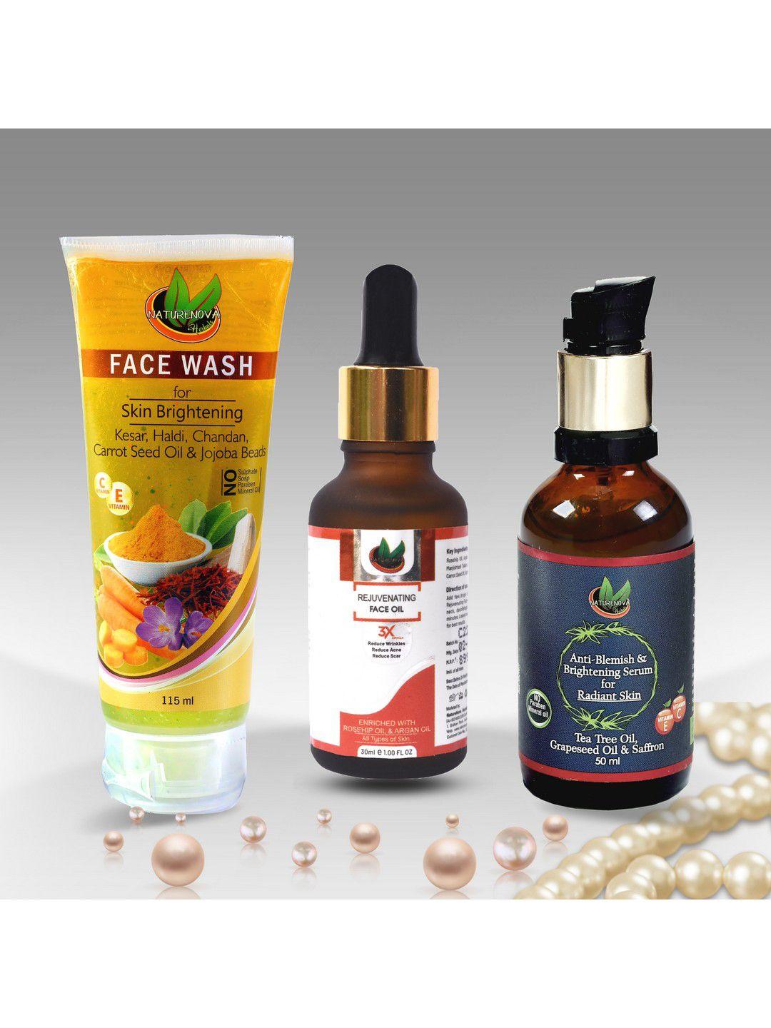 naturenova herbals skin brightening face wash + face oil + face serum - 195ml