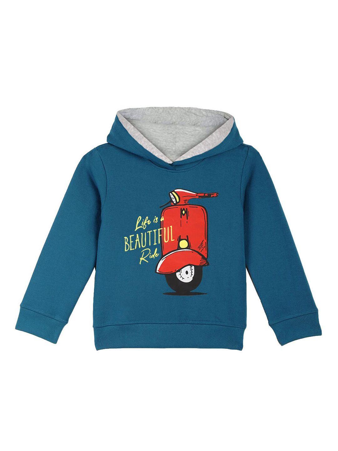 naughty ninos boys blue & red printed hooded sweatshirt