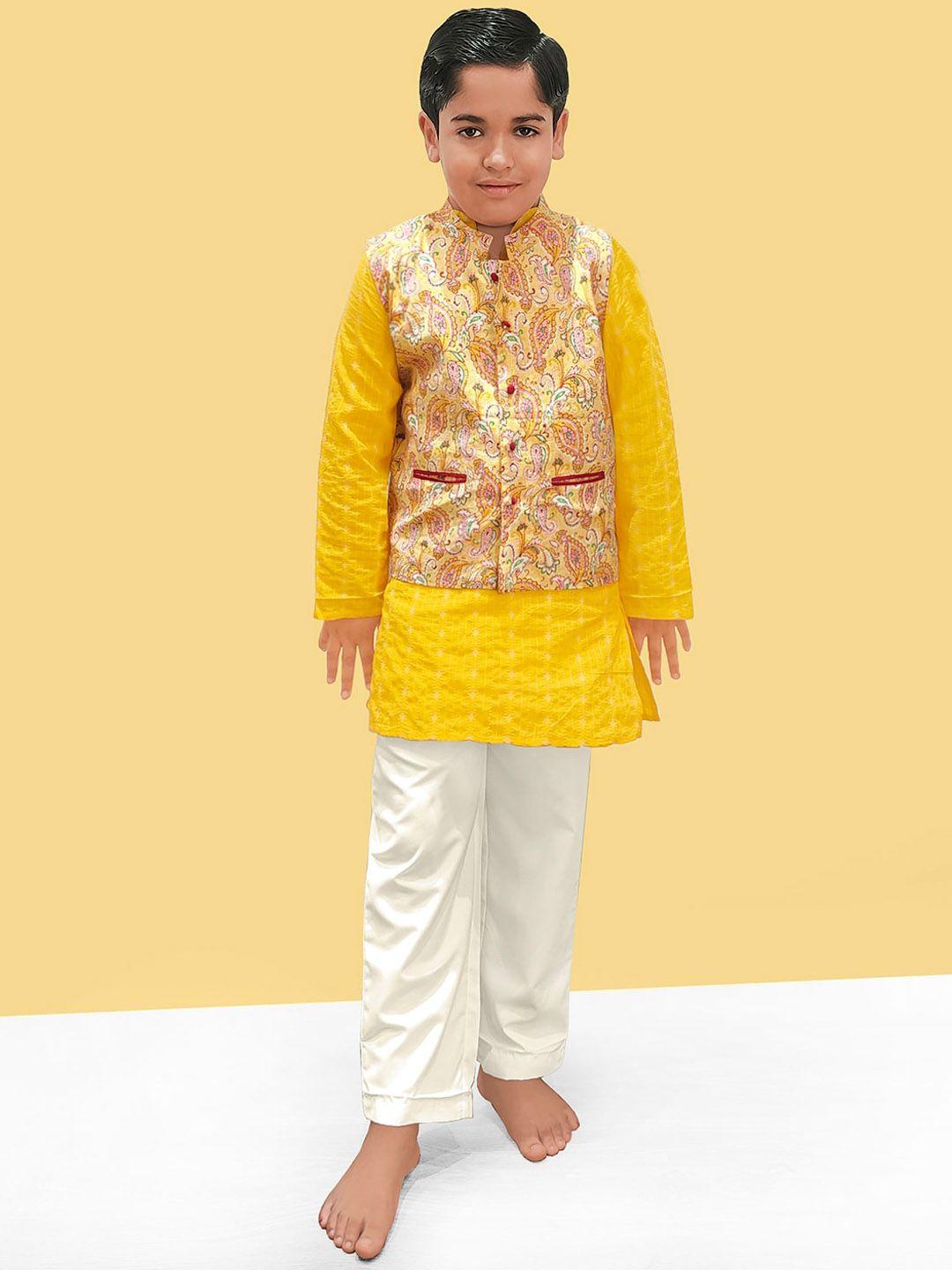 naughty ninos boys striped regular pure cotton kurta with trousers & nehru jacket