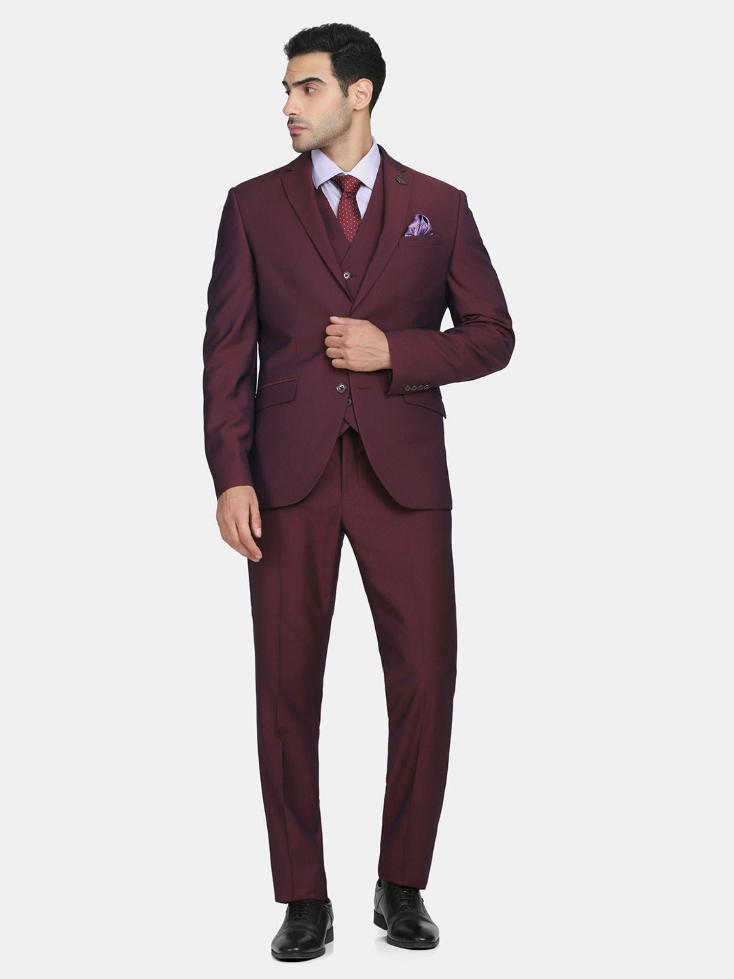 naull 3 pcs dobby suits in wine
