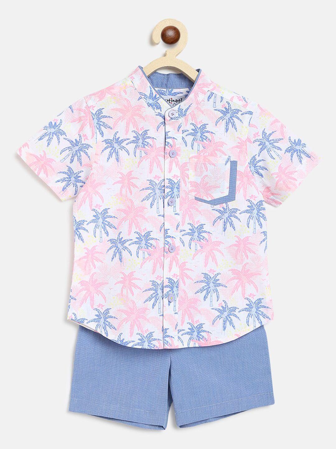 nauti nati boys blue & pink printed shirt with shorts