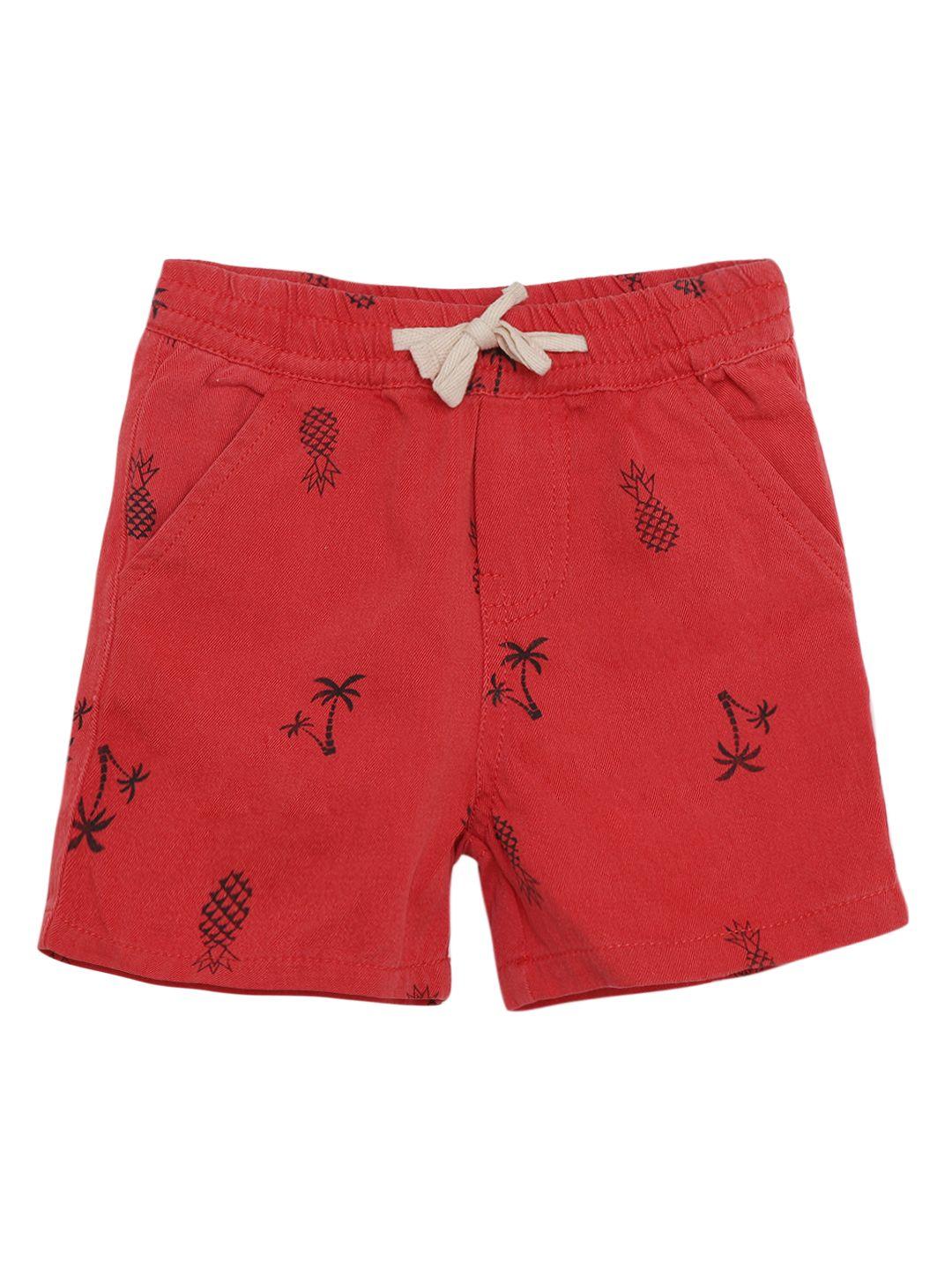 nauti nati boys red & black cotton printed regular fit shorts