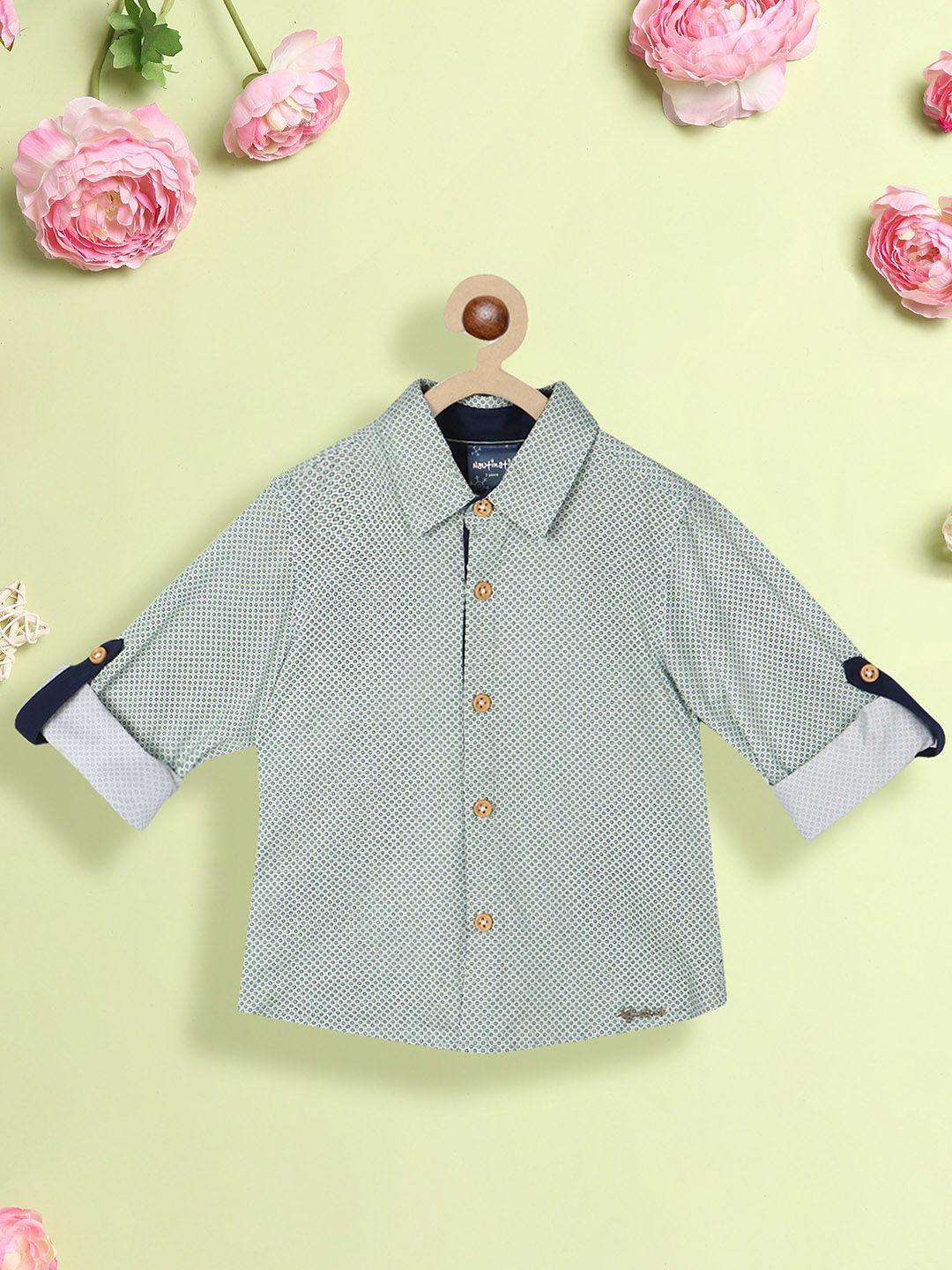 nauti nati boys standard geometric printed roll up sleeves pure cotton casual shirt