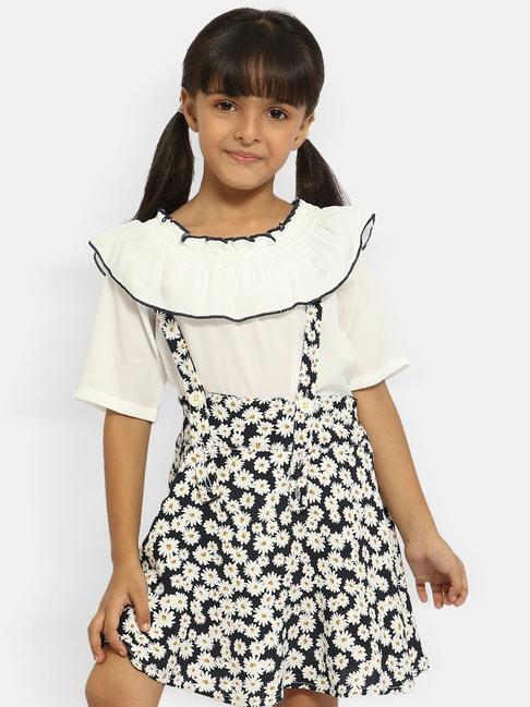 nauti nati kids black & white floral print top with skirt