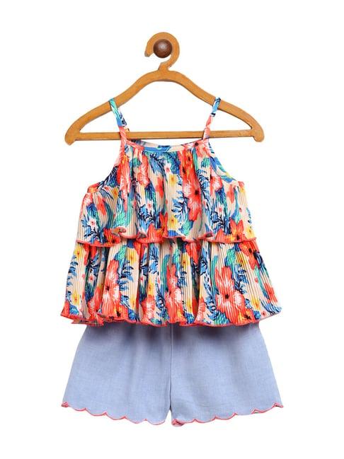 nauti nati kids multicolor floral print top & shorts set