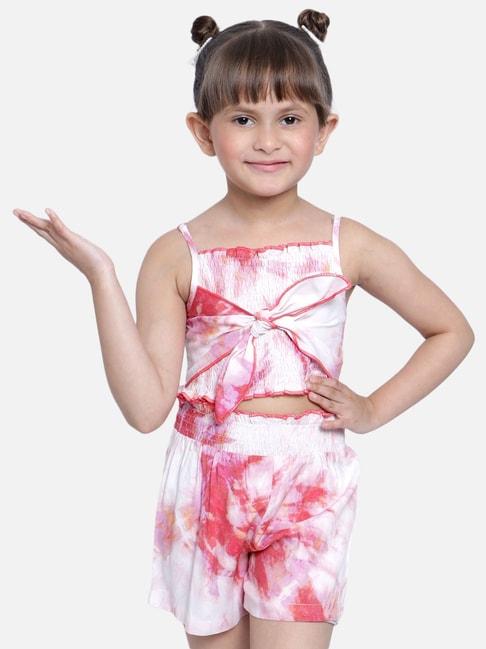 nauti nati kids pink & white tie dye top with shorts
