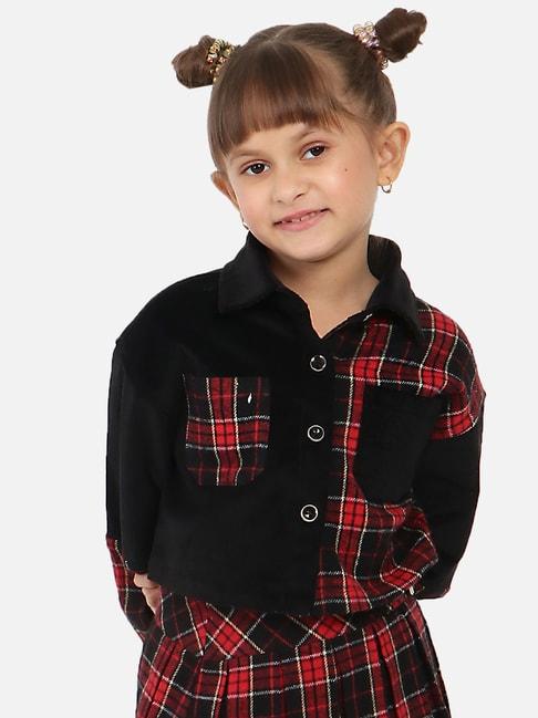nauti nati kids red & black checks full sleeves jacket