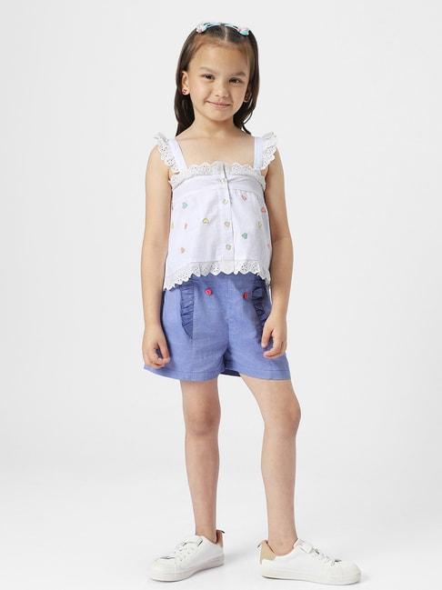 nauti nati kids white & blue embroidered top with shorts