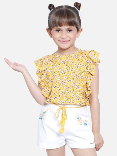 nauti nati kids yellow & white floral print top set