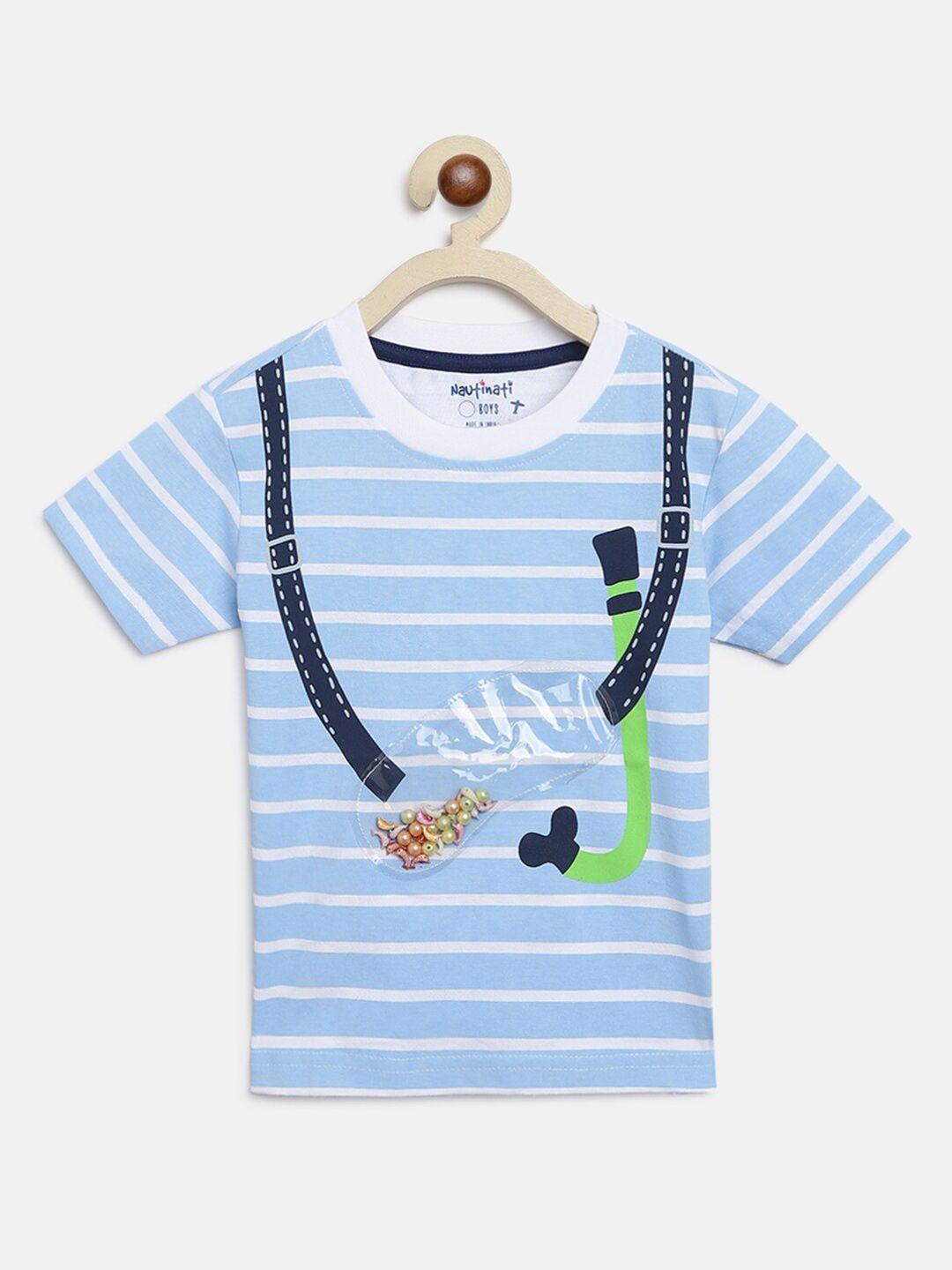 nauti nati boys blue striped v-neck raw edge t-shirt