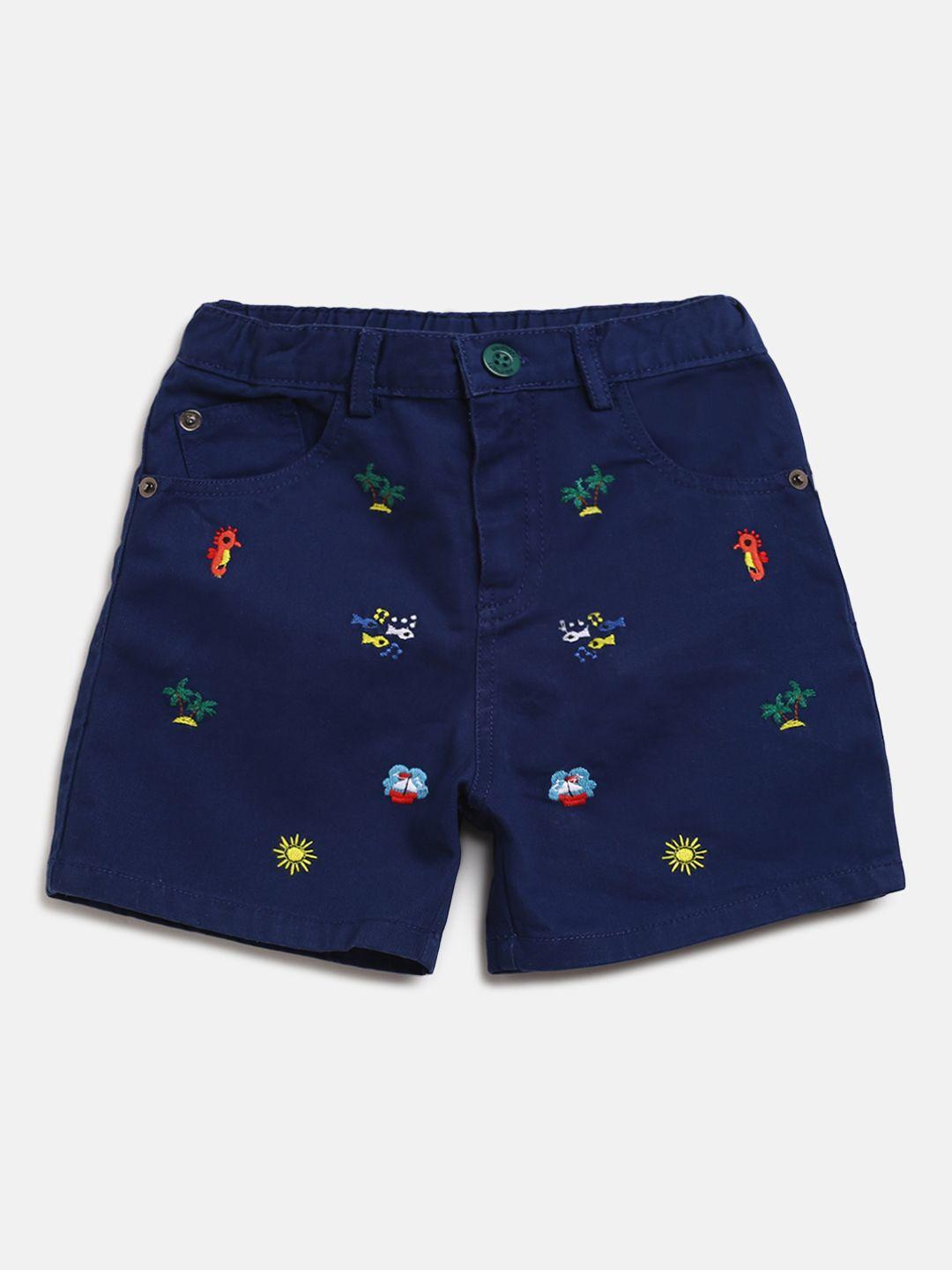 nauti nati boys navy blue embroidered regular fit regular shorts