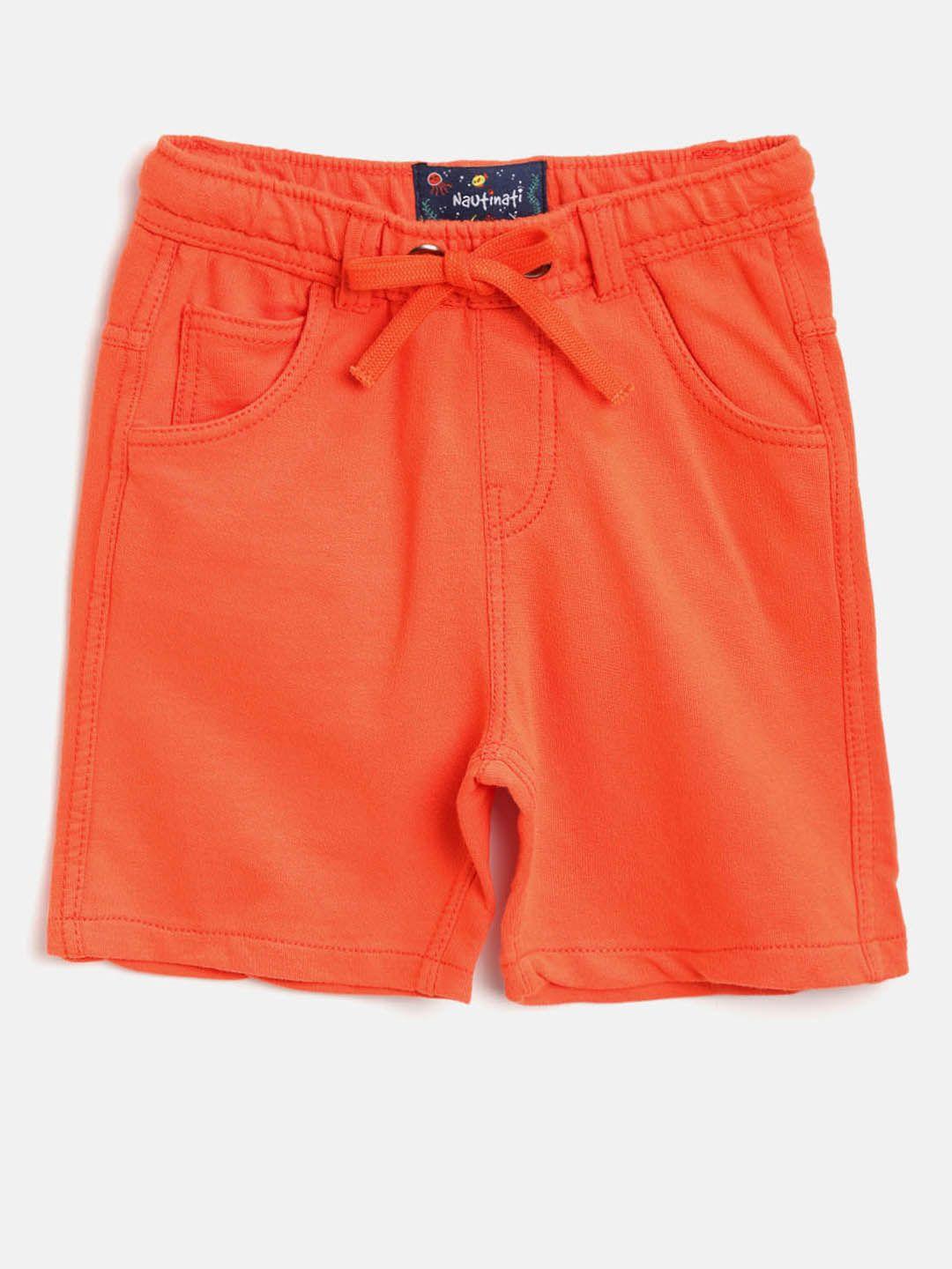 nauti nati boys orange solid regular fit shorts