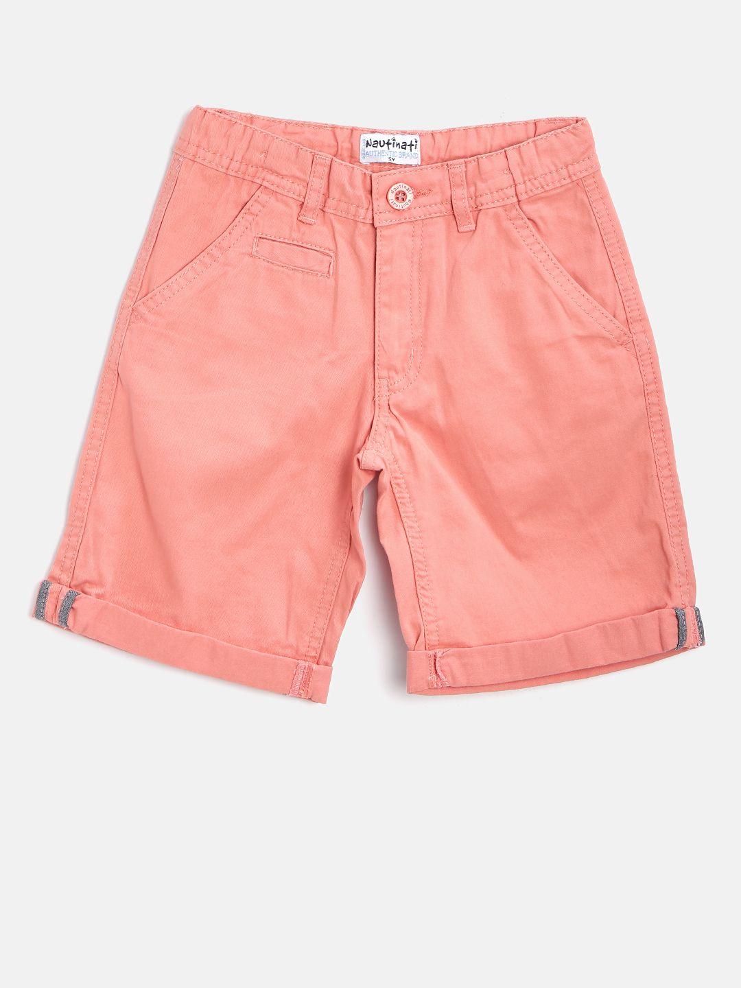 nauti nati boys peach-coloured solid chino shorts