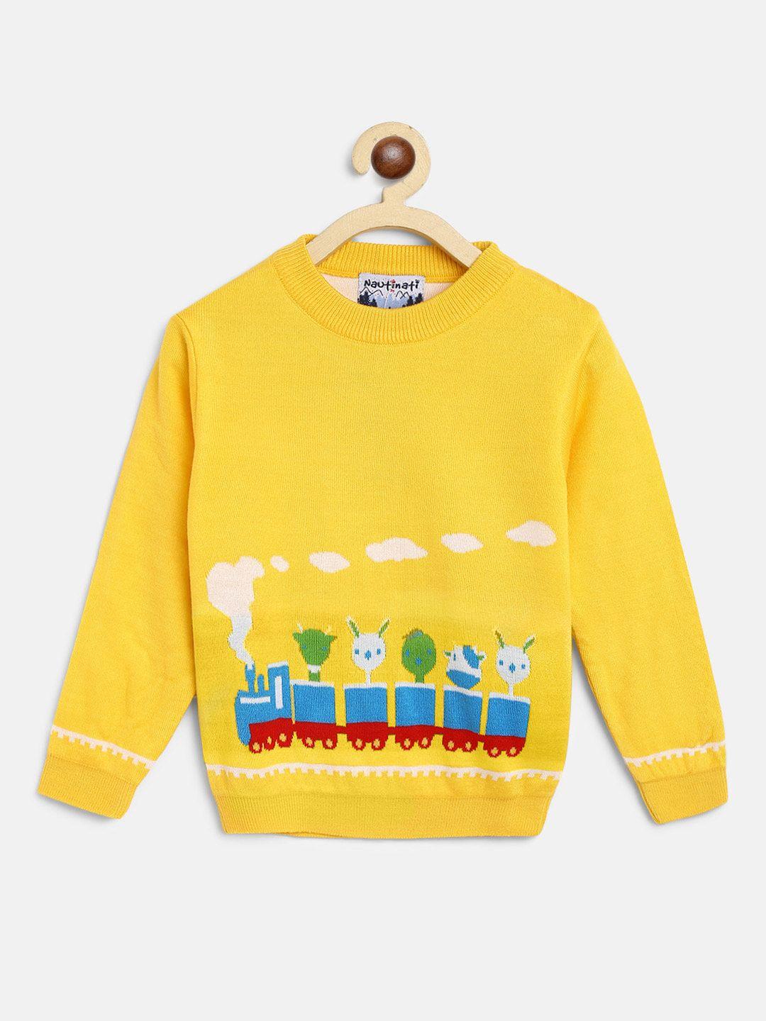 nauti nati boys yellow & blue printed acrylic  pullover