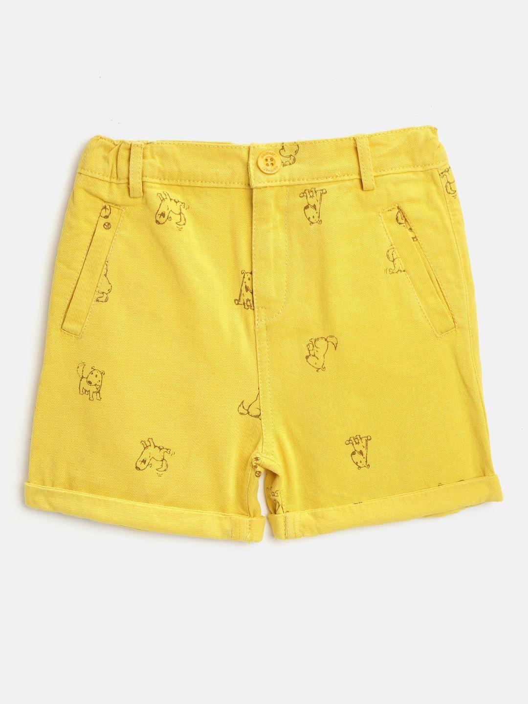 nauti nati boys yellow & brown dog print regular fit shorts