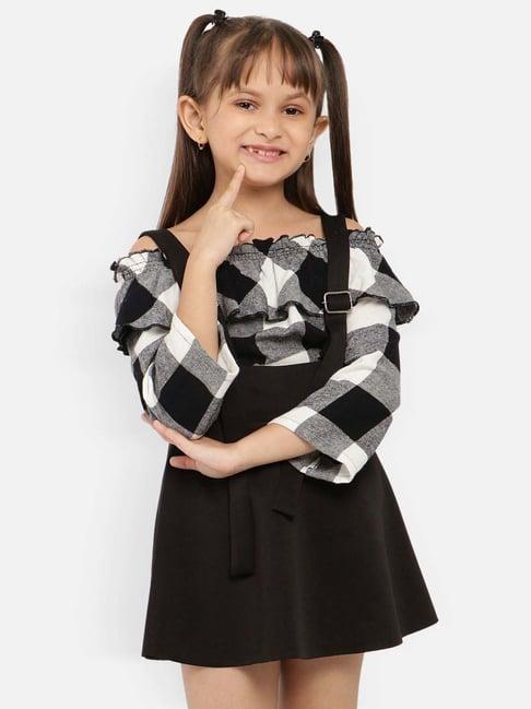 nauti nati kids black & white chequered dress set