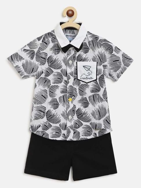 nauti nati kids black & white cotton printed shirt set