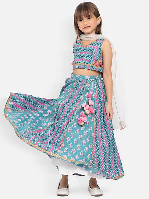 nauti nati kids multicolor printed lehenga, choli with dupatta