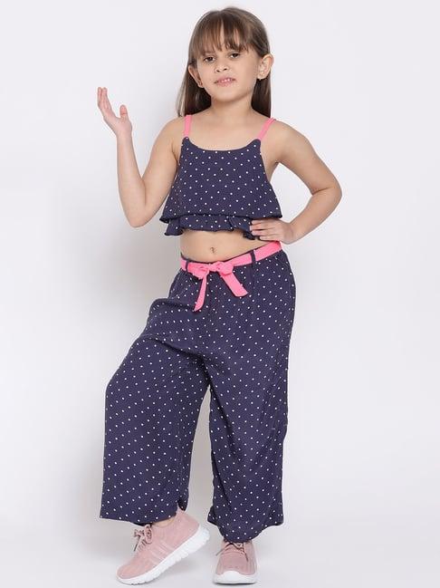 nauti nati kids navy printed crop top with pyjamas