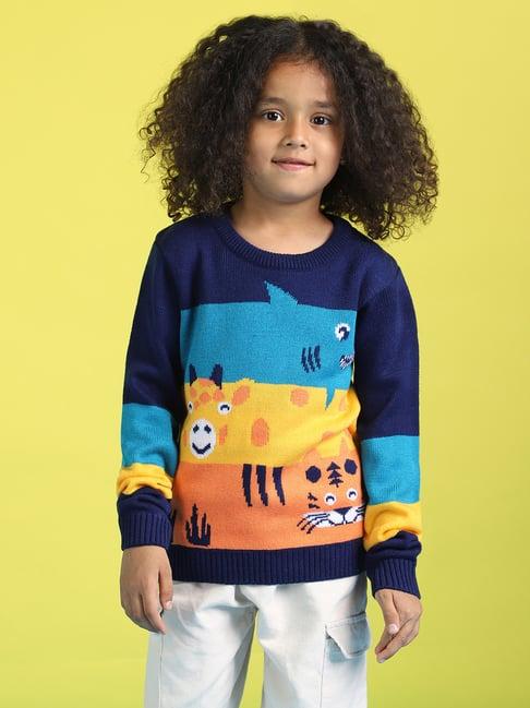 nauti nati kids navy self design full sleeves sweater