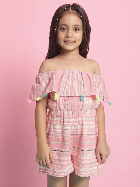 nauti nati kids peach cotton striped romper