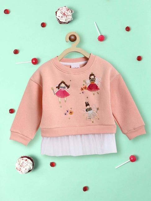 nauti nati kids peach embroidered full sleeves sweatshirt