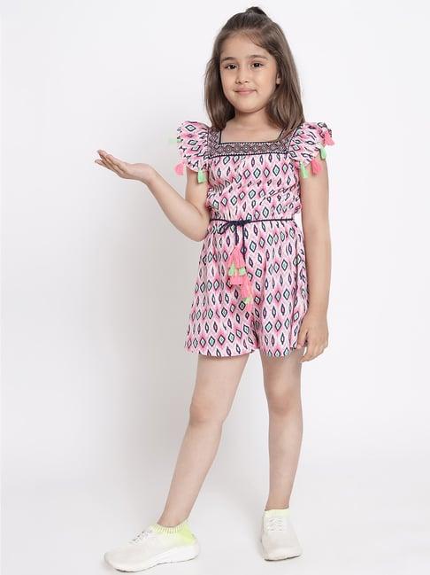 nauti nati kids pink & navy printed jumpsuit