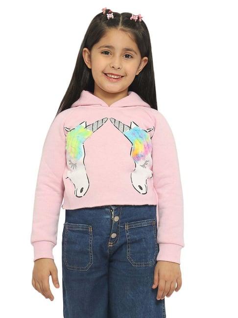 nauti nati kids pink & white applique full sleeves sweatshirt